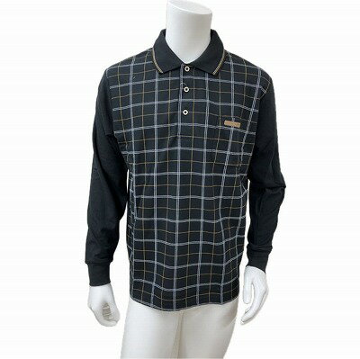 ブルーメイト 紳士 CLAUDIO VALENTINO ポロシャツ 長袖 鹿の子 UVカット ポケット付き 格子 クロ M(取り寄せ品)「宅配便送料無料(B)」