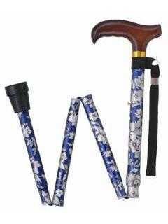 ステッキAJ 花柄伸縮 青 長さ74~82cm