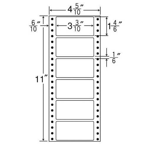 【商品説明】 ［概要］ ドットプリンターに対応する、連続ラベル ［補足説明］ ●コンピューター用ラベルの専用タック紙を使用したレギュラータイプの連続ラベル用紙。 ●温度・湿度の変化による紙の伸縮も少なくなっています。 ［仕様］ シートサイズ: 114×279mm ラベルサイズ: 42×84mm 面付け: 6面 カット内容: タテ6面×ヨコ1面 坪量: 157g/m2 ラベルの厚み: 0.082mm 総厚み: 0.144mm 白色度: 約78% 紙色: 白 その他仕様: ●シートサイズ:4.5×11インチ 備考: ※通紙適性向上のため、2016年11月頃より順次台紙両端の部分にも上紙を残す仕様に変更されます。 ※品質改良のため、紙質を予告なく変更する場合がございます。 ［販売単位］: 1ケース ［JANコード］: 4974906045105 広告文責：薬局元気爽快本店(03-5207-2699)配送につきましては、土日祝日は宅配便、平日はルート便でのお届けとなります。なお、平日のルート便は午前・午後のご指定は可能ですが、時間指定はできません。また、9時から18時までのお届けとなります。 ・返品できない商品です。 ・土日の配送になります。また、時間指定はお受けできません。なお、平日配送を希望される場合にはご連絡ください。