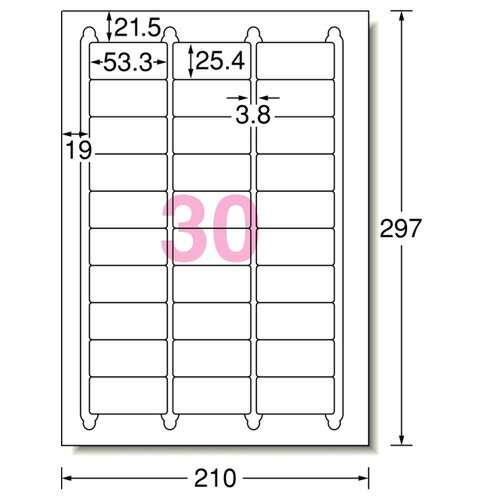 ラベルシール[プリンタ兼用] キレイにはがせるタイプ マット紙・ホワイト A4 30面 53.3×25.4mm 四辺余白付 角丸 1冊(100シート) 31260 エーワン