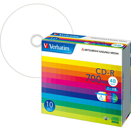3パックまとめ買い データ用CD-R 700MB 48倍速 ホワイトワイドプリンタブル 5mmスリムケース 1パック(10枚) SR80SP10V1 バーベイタム
