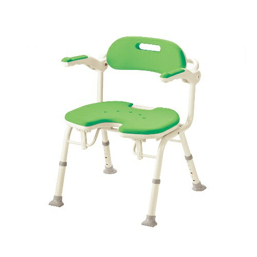 安寿 折りたたみシャワーベンチ IU 座面U型 グリーン 1台 536-336 アロン化成