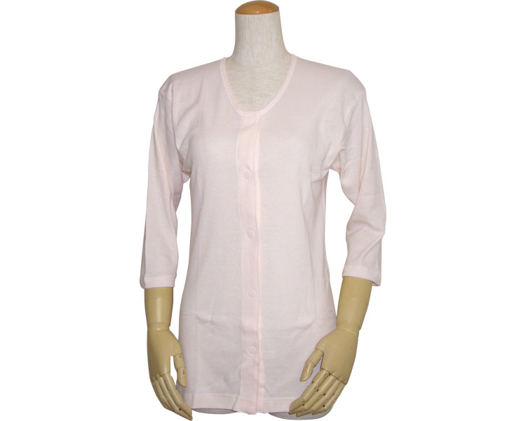 婦人前開きワンタッチテープ式七分袖シャツ ピーチ S 43262 ウエル