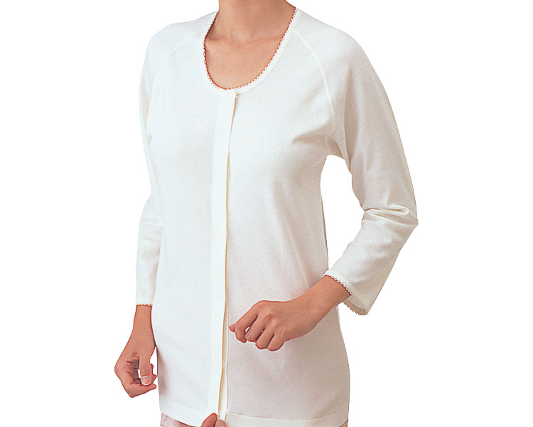 前開き7分袖ワンタッチ肌着　婦人用 ホワイト M MU-340 神戸生絲