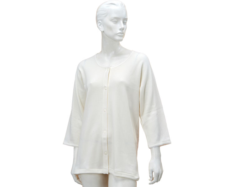 厚手　婦人　のびのびワンタッチ肌着7分袖（ホック付）　秋冬用 オフホワイト M-L BM6F 神戸生絲