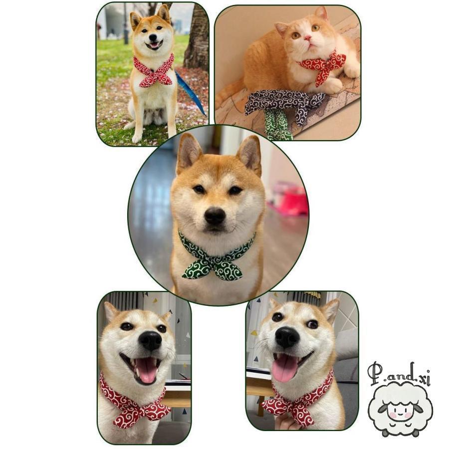 ペット用スカーフ バンダナ 犬用 猫用 唐草模様 リボン風 ゴム 簡単装着 首飾り ドッグウェア ペットウェア キャットウェア ペット用アクセサリー