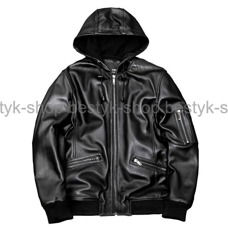 革ジャン 羊革 本革 メンズ レザージャケット フード付き ファッション ライダースジャケット ラムジャケット シングル スタンド襟 ブルゾン