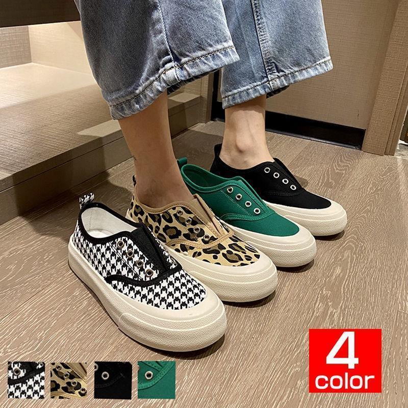 スリッポン スニーカー シューズ レディース 丸トウ キャンバス フラットシューズ ぺたんこ 歩きやすい 疲れにくい デイリー 秋冬新作