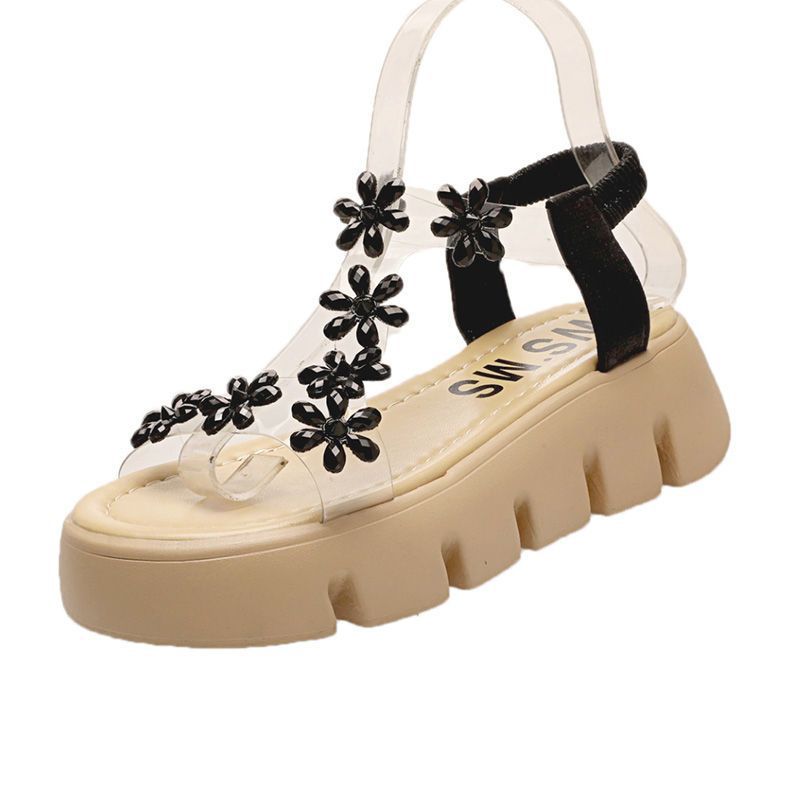 サンダル 厚底 レディース ウェッジソールサンダル 花柄 サマーサンダル 厚底サンダル 美脚 ダイヤ 靴 夏 婦人靴 ウェッジソール くつ