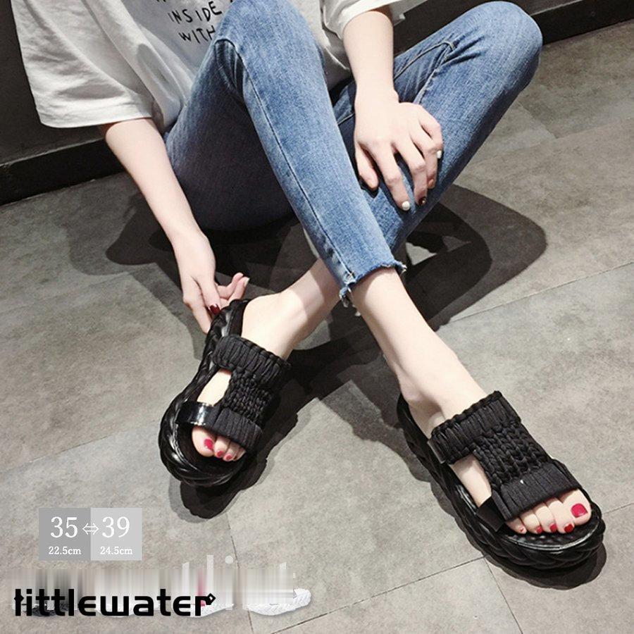 厚底サンダル メッシュ ニットサンダル