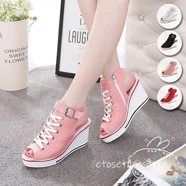 厚底スニーカー ヒールスニーカー レディースサンダル ハイヒール レースアップシューズ ウェッジソール カジュアルシューズ レースアップ 厚底スニーカー 厚底