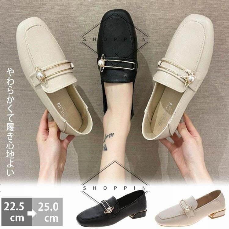 ローファー パンプス レディース靴 シューズ ローファーパンプス 通学 フォーマル 柔らかレザー スクエアトゥ ヒール ラク 静か やわらかい 立ち仕事 仕事 通勤