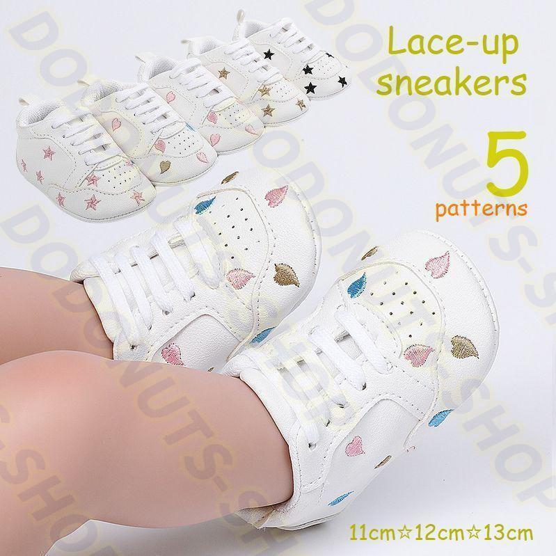 ファーストシューズ スニーカー ベビー レースアップ シューズ 靴 ローカット 紐靴 ひもぐつ 女の子 男の子 赤ちゃん ハート 星 スター カジュア