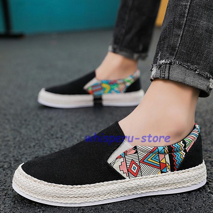 スリッポン メンズ シューズ 靴 スニーカー キャンバス 帆布 エスニック 履きやすい 疲れない 春 夏 秋