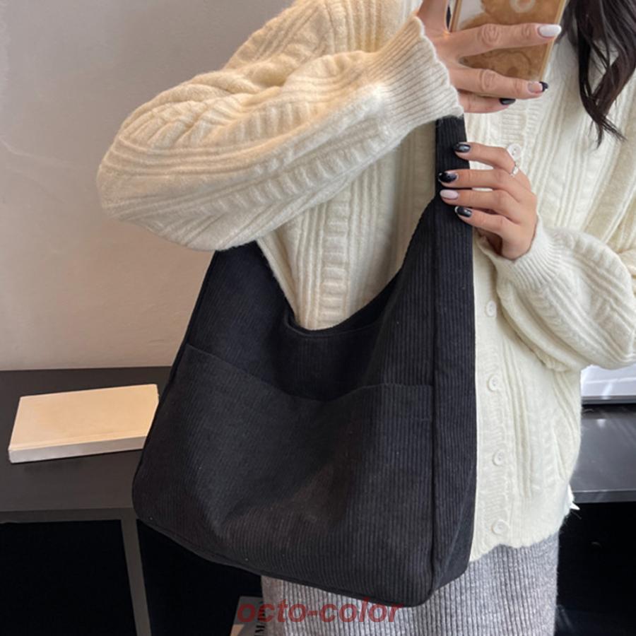 トートバッグ コーデュロイ 無地 肩掛け 3