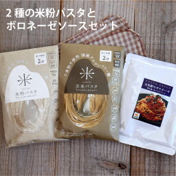 【送料込み】2種の米粉パスタとボロネーゼソースセット （米粉パスタ100g×1、玄米パスタ100g×1、ボロネーゼ160g×1）【グルテンフリー 送料無料 メール便発送 日付指定不可 代金引換不可 後払決済不可 半生パスタ スパゲッティ ミートソース ポイント消化 レトルト】