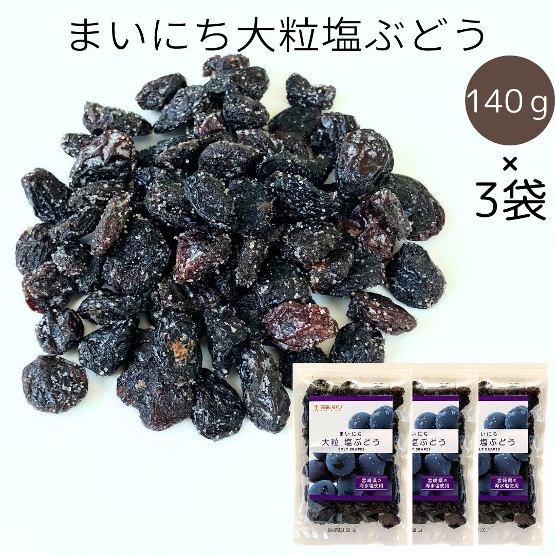 メール便【まいにち大粒塩ぶどう 140g 3袋】コロンブスかわの レーズン 塩ぶどう 大粒 宮崎県産海水塩使用 ジャンボレーズン