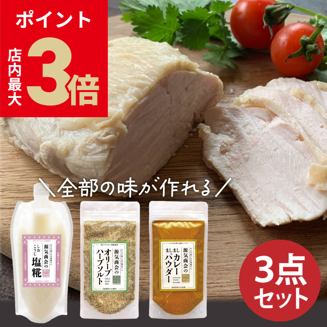 ＼店内P最大3倍★ブラックフライデー／【3点セット】『 塩麹 で 誰でも簡単 サラダチキン が作れる 源気..