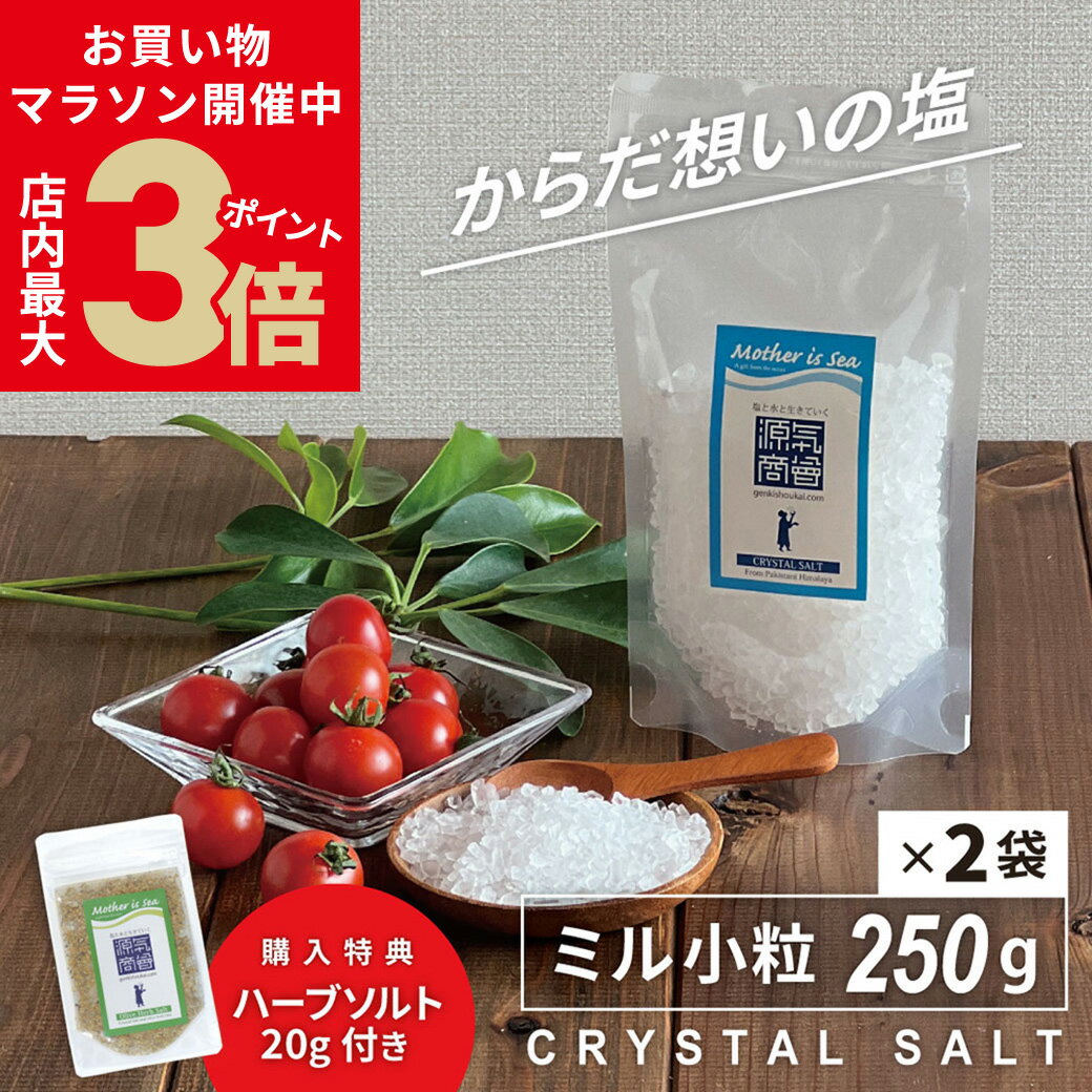 ＼16日1:59まで！お買い物マラソン★店内ポイント最大3倍／【ハーブソルトおまけつき】 ヒマラヤ岩塩 源気商会 クリスタル岩塩 ミルタイプ ミル用 小粒 食用 500g(250g×2袋) パウチ パキスタン 無添加 メール便送料無料 [3]