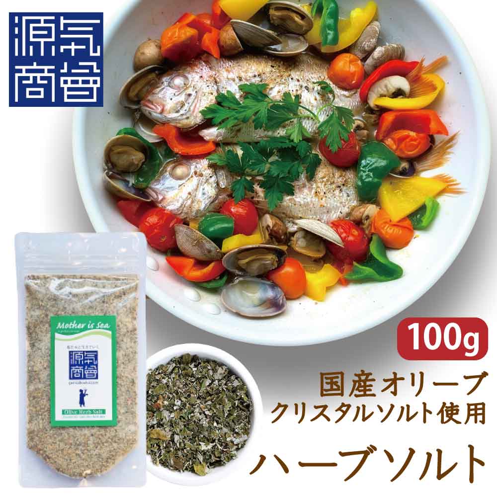 【スーパーSALE★10%OFF】 源気商会 オリジナル オリーブ ハーブソルト 100g クリスタルソルトベース 小豆島 オリーブリーフ クリスタル岩塩 無添加 自然派 シーズニングソルト クレイジーソルト 天然塩 パウダー サラダ 塩 オリジナル商品 人気 限定