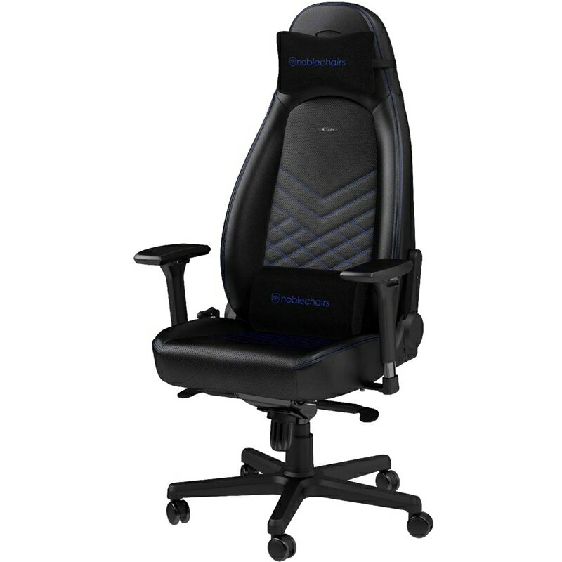 Noblechairs ICON ワーキングチェア ブルーステッチ [NBL-ICN-PU-BBL-SGL] 高級ドライビングシートをデスクに！流線型のフォルムでゆったり包容力のあるデザイン