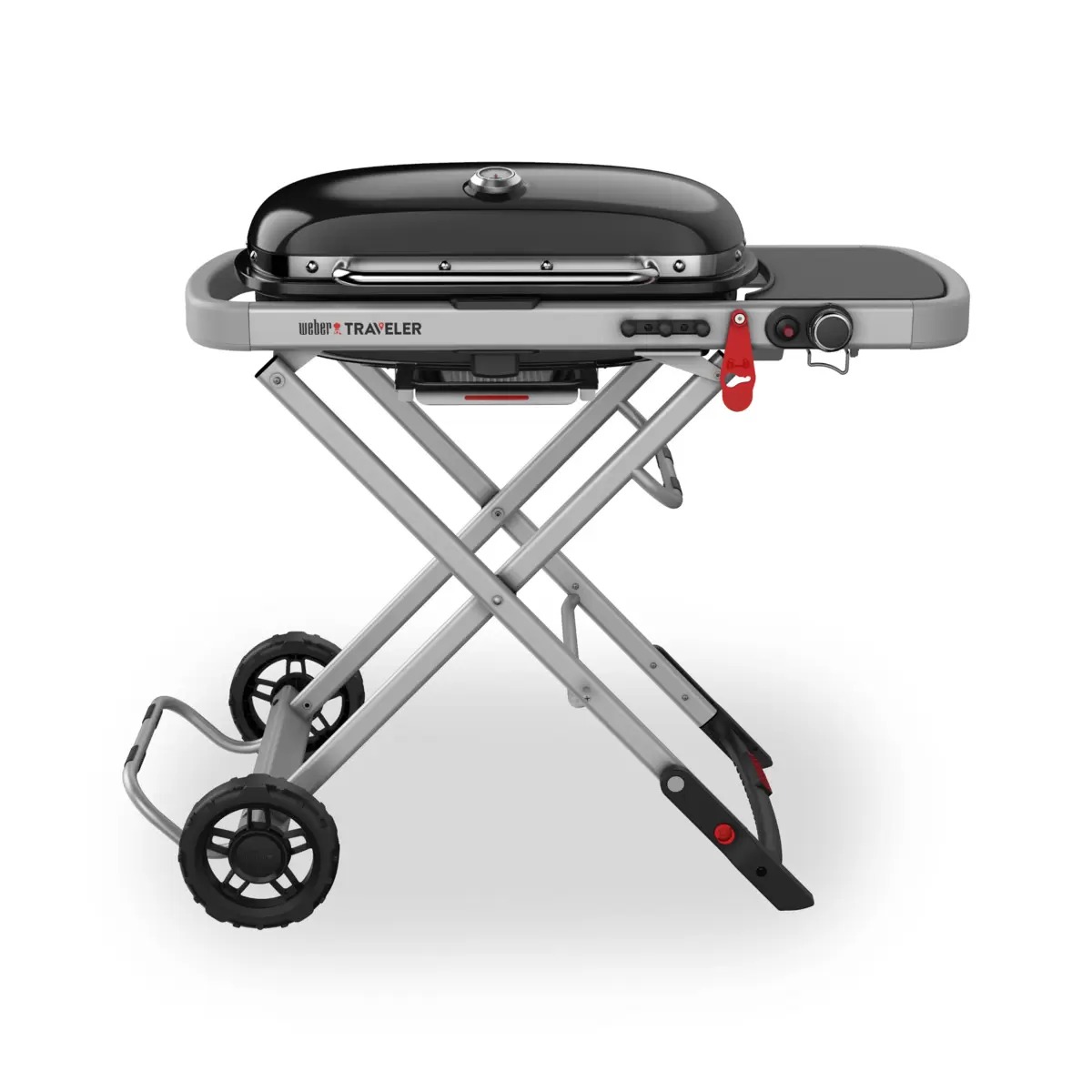 WEBER トラベラー ガスグリル バーベキュー Traveler ガス BBQ グリル 蓋付き ふた内蔵型温度計 サイドテーブル 大型ホイール 圧電式点火装置 オイルキャッチパン バーベキューコンロ 鋳鉄製調…