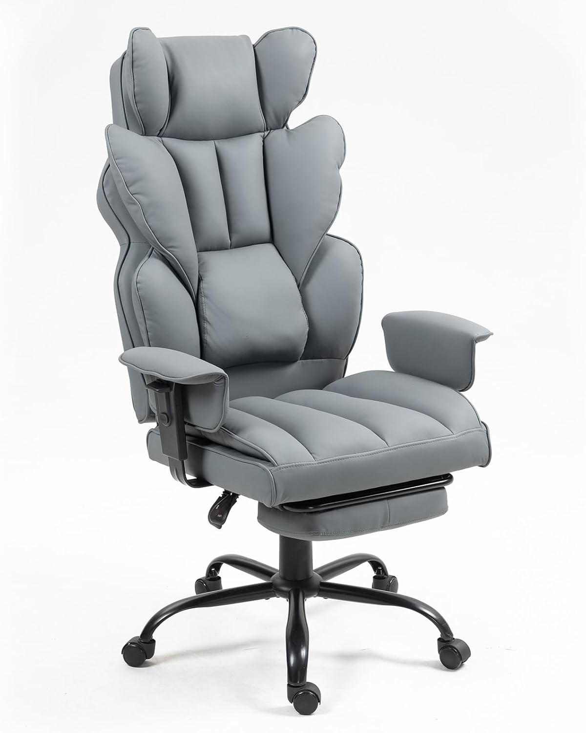 オフィスチェア デスクチェア 社長椅子 ハイバック リクライニング 椅子 チェア chair ウレタン 背もたれ PU本革 グレー