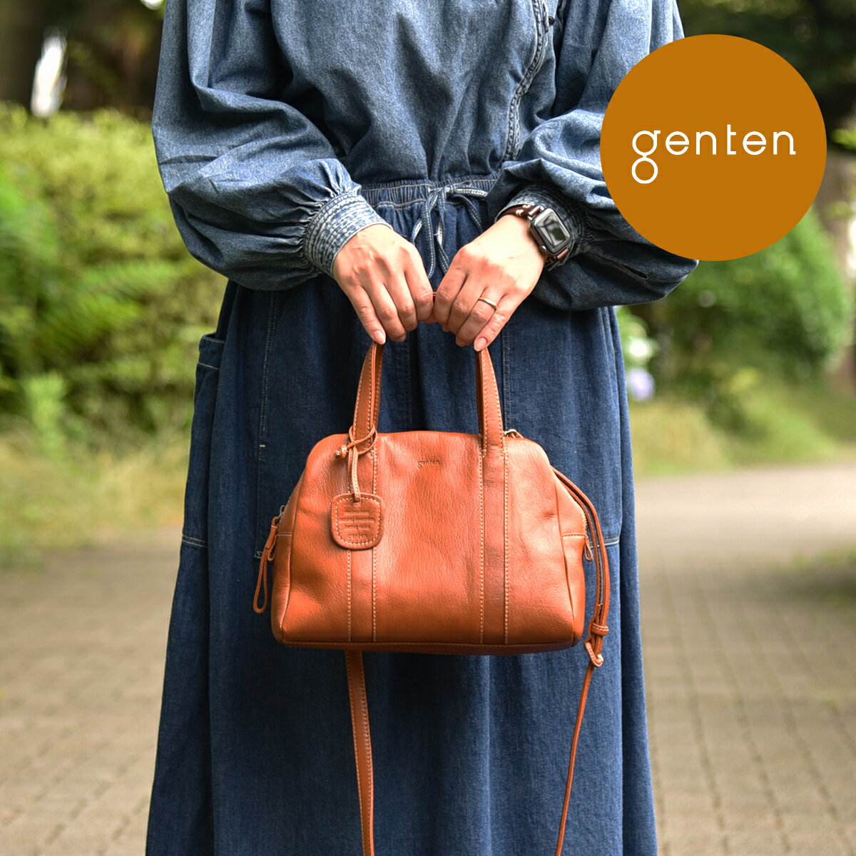 【ゲンテン公式】★新色 チャ登場★genten ゲンテン 本革バッグ レディース 山羊革 ミニボストン 日本製 シンプルゴートベーシック 2WAYボストンバッグ 42412