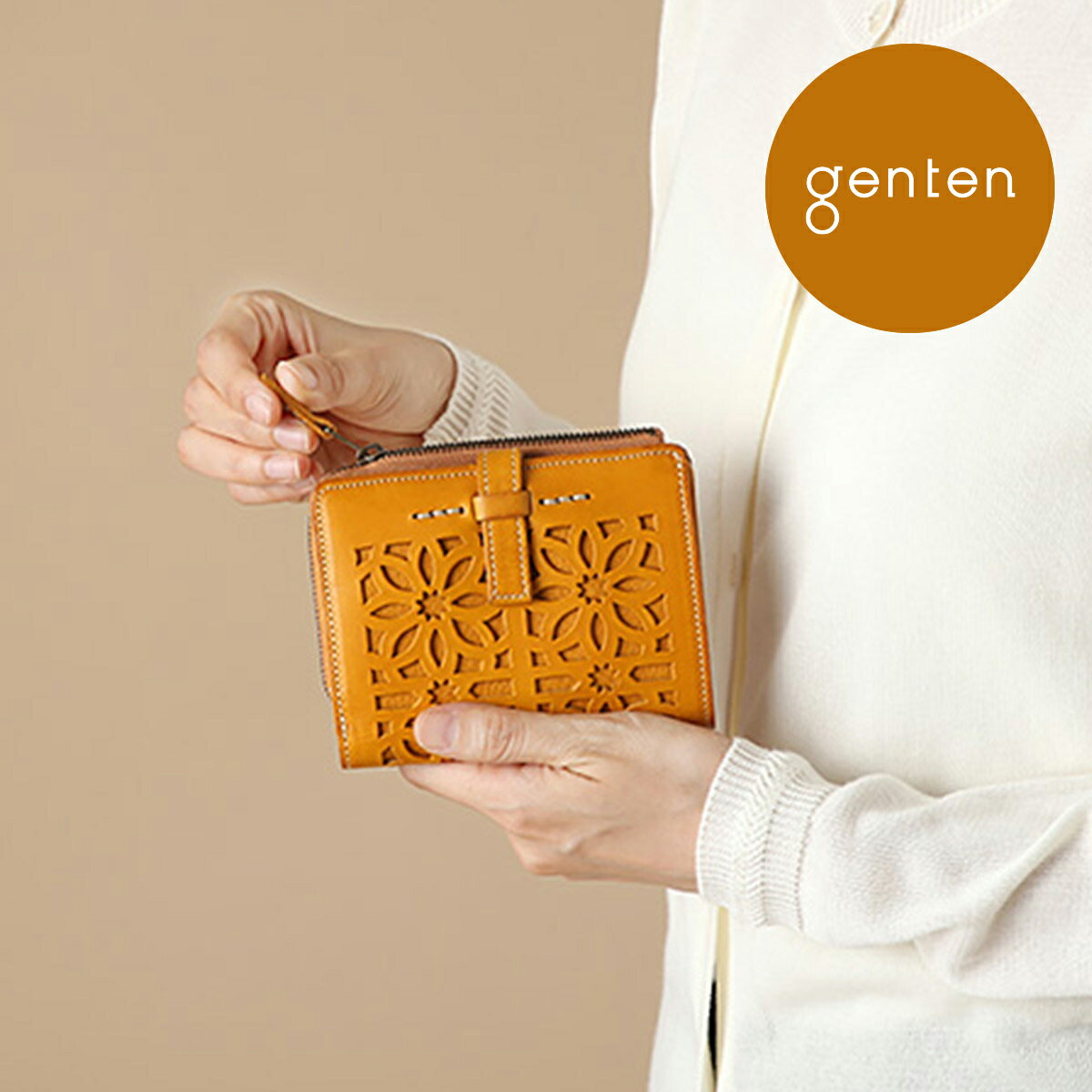 【ゲンテン公式】★ノウチャ再入荷★genten ゲンテン 財布 レディース 二つ折 L字ファスナーカットワーク 二つ折り財布 44240 (40601)