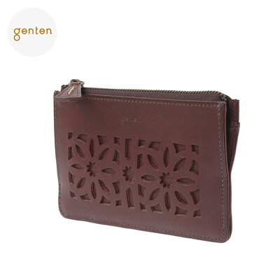 【ゲンテン公式】 genten 40620 ゲンテン カットワーク フラグメントケース 新色 ノウチャ★フラグメントケース レディース 本革 ミニ財布 ミニマル財布 レザー スマートウォレット イタリアンレザー