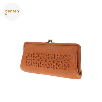 【ゲンテン公式】 genten 44250 (40618) ゲンテン カットワーク 口金長財布 長財布 がま口 レディース 財布 本革 イタリアンレザー がま口長財布