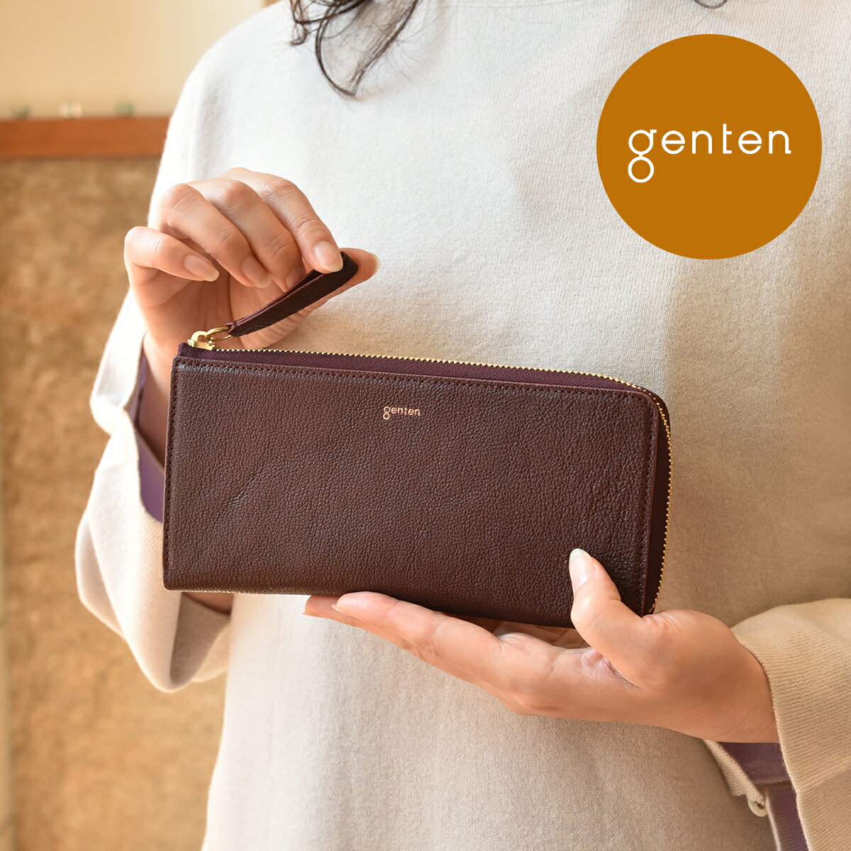 【 genten公式】 genten 44313 (42744) ゲンテン フレスコ Lファスナー 長財布 新色 ナイトブルー★長財布 日本製 レディース 本革 薄い L字ファスナー 山羊革 ゴートレザー