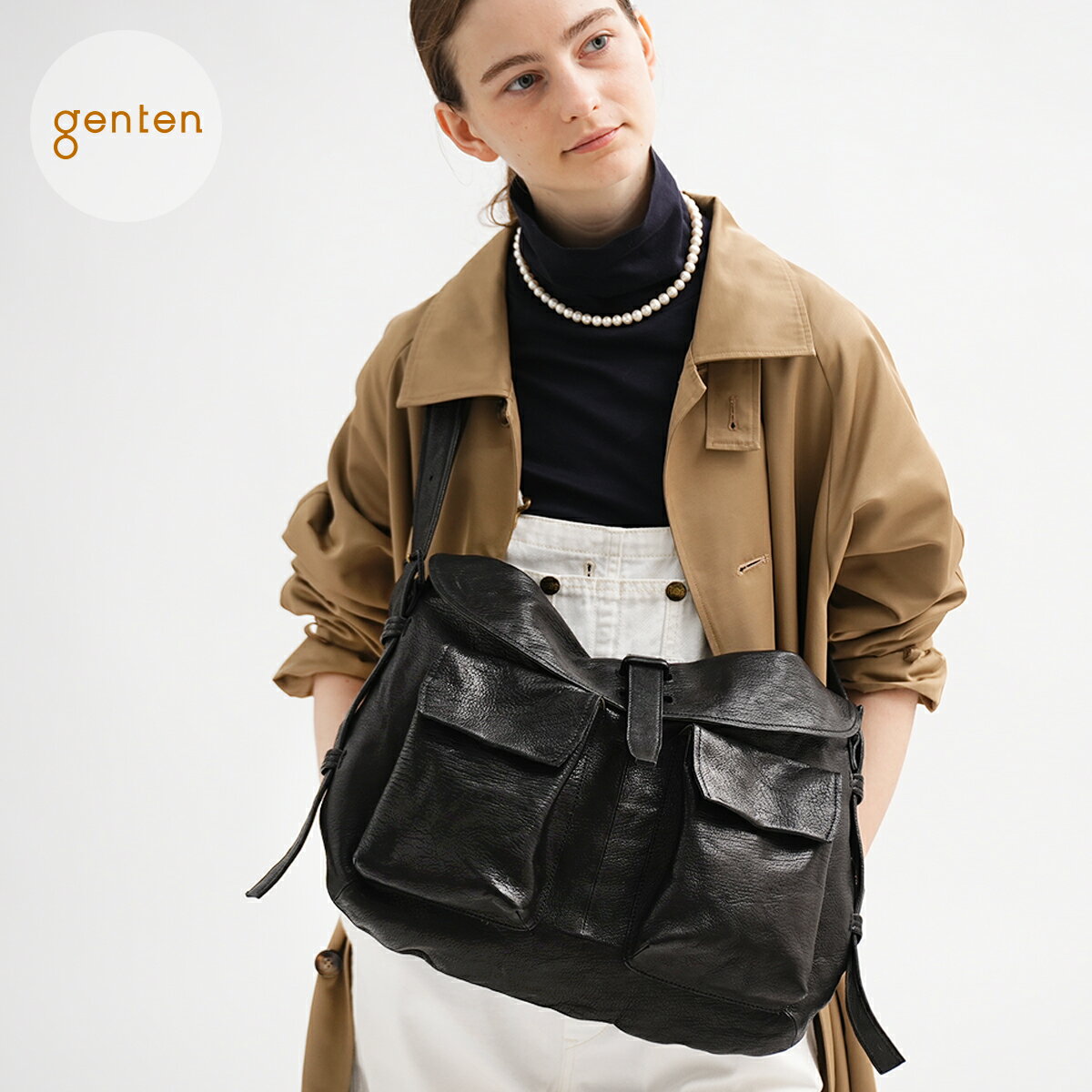 【ゲンテン公式】 genten 44635 ゲンテン ゴートシュリンク かぶせ付ショルダーバッグ 本革ショルダーバッグ レディース 大人 斜めがけ 山羊革 ゴートレザー ナチュラルのサムネイル