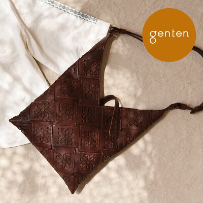 【ゲンテン公式】 genten 44052 (42962) ゲンテン サスティナブルカットワーク ショルダーバッグ 新色 ノウチャ登場★本革ショルダーバッグ 斜めがけ 本革 バッグ レディース 大人 カットワーク イタリアンレザー