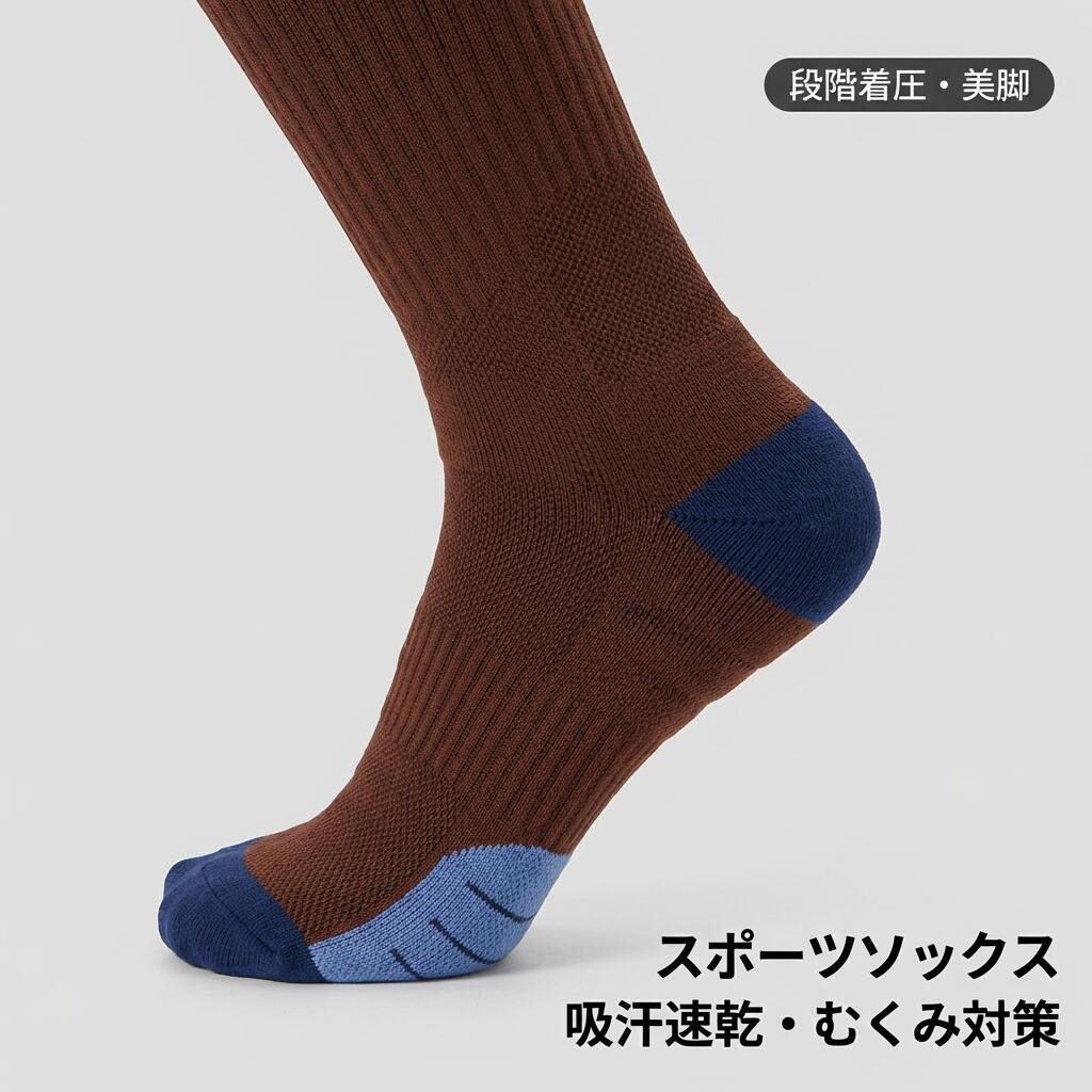 High Socks - 美脚 着圧 スポーツソックス レディース ランニング トレーニング ヨガ むくみ対策 吸汗 速乾 無骨縫製 肌能圧縮 ハイソックス 22-26cm対応 ASHINAU