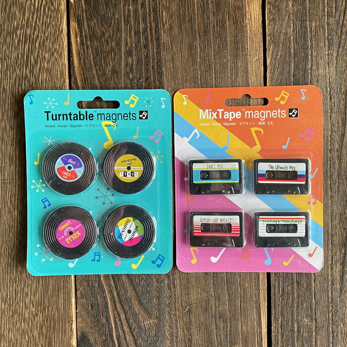マグネット レコード カセットテープ 冷蔵庫 レトロ かわいい 磁石 おしゃれ 4個入り