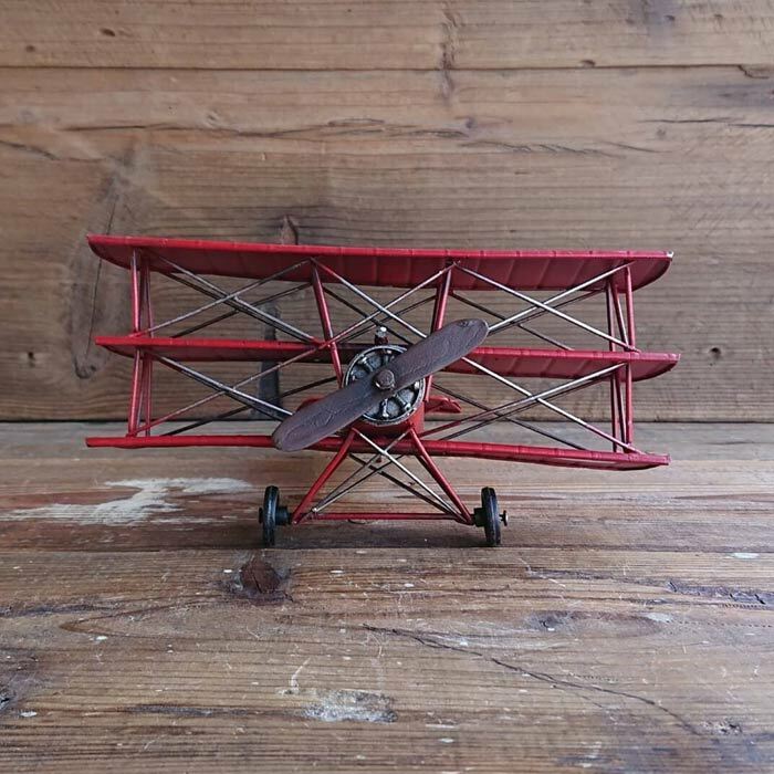 飛行機 複葉機 置物 レトロ ブリキ 赤 インテリア [2]