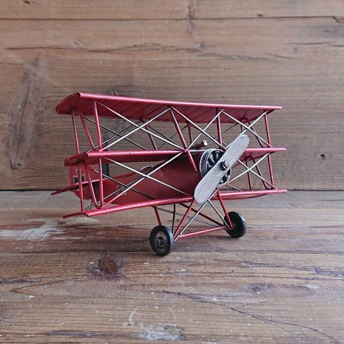 飛行機 複葉機 置物 レトロ ブリキ 赤 インテリア [3]