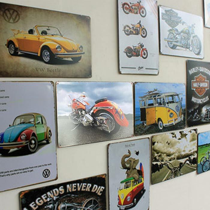 ブリキ 看板 フォルクスワーゲン オートバイ フェラーリ 写真 レトロ 壁 アンティーク インテリア カフェ バー 在庫処分セール なくなり次第終了!
