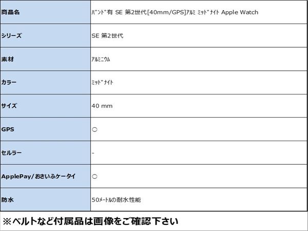 【中古】【安心保証】 SE 第2世代[40mm/GPS]アルミ ミッドナイト Apple Watch