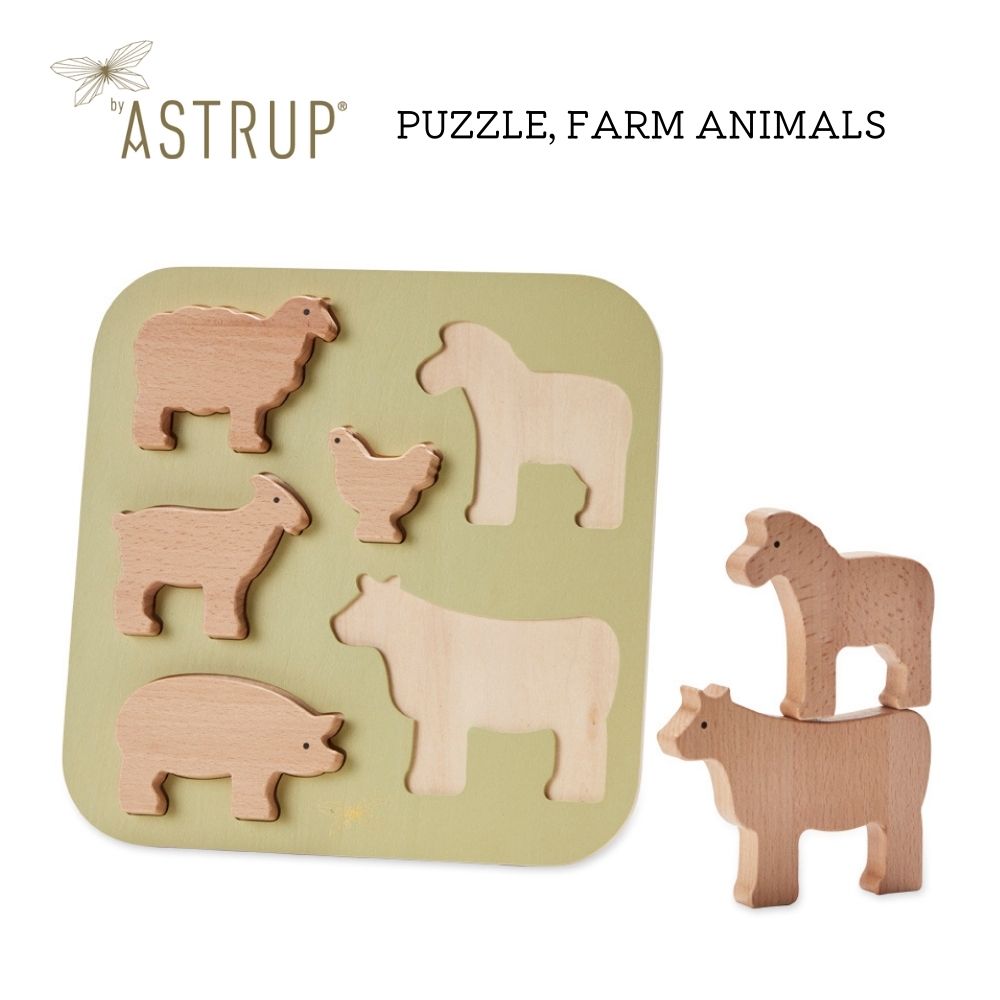 クリスマスプレゼントに！byASTRUP 型はめパズル 農場の動物たち byASTRUP PUZZLE, FARM ANIMALS パズル 型はめ 木製 ファーム 農場 動物 北欧 おもちゃ 北欧スタイル デンマーク おしゃれ モダン 1歳 2歳 3歳 女の子 男の子 プレゼント 出産祝い