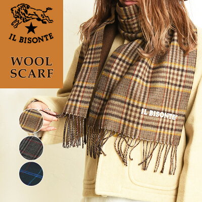 【SALE/20%OFF】IL BISONTE イルビゾンテ チェック ロゴ マフラー ストール レディース メンズ ウール かわいい 54212309481 クリスマス ギフト プレゼント【gs0】OUTLET アウトレットセール