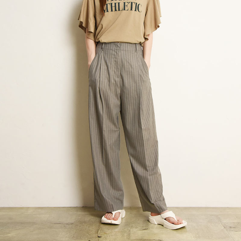 2025新作 アンヌーク anuke タックルーズパンツ ルーズ ワイドパンツ タックパンツ きれいめ ブラック グレー ストライプ Tuck Loose Pants 62510721