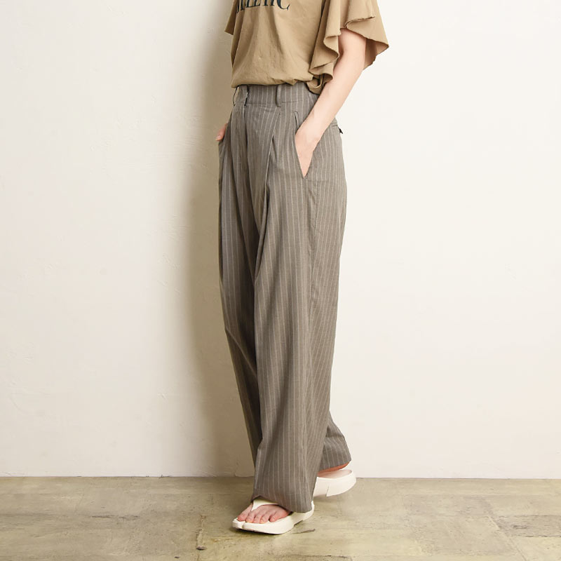 2025新作 アンヌーク anuke タックルーズパンツ ルーズ ワイドパンツ タックパンツ きれいめ ブラック グレー ストライプ Tuck Loose Pants 62510721