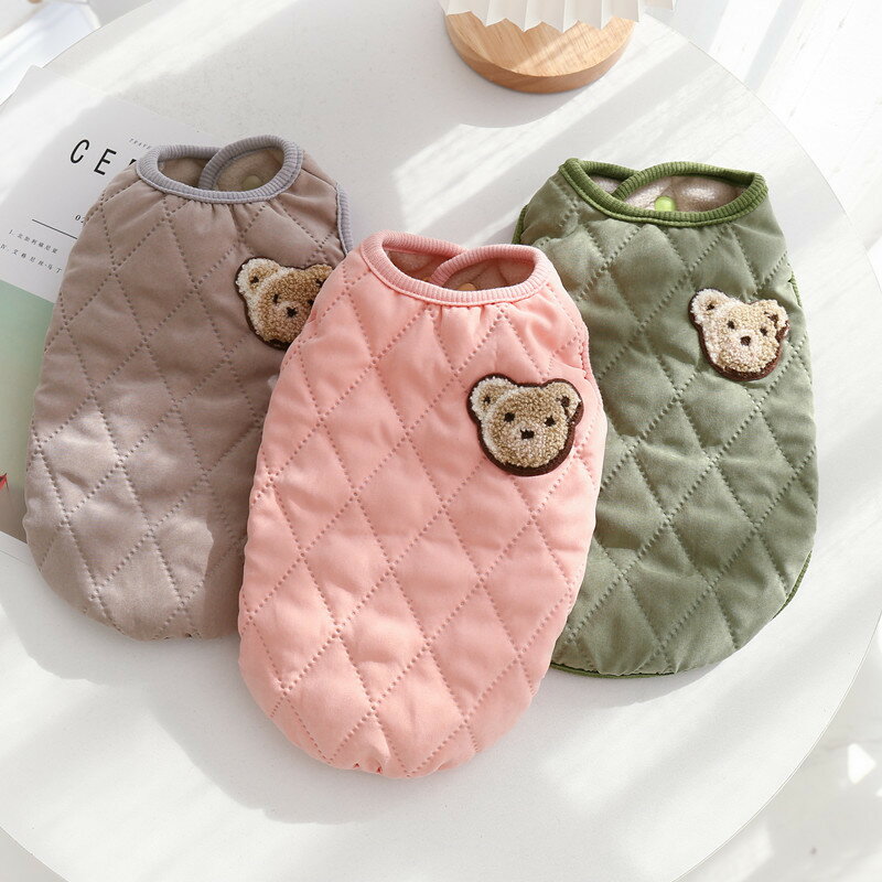 犬 服 秋冬 キルティング ベスト 小型犬 中型犬 防寒 くまワッペン かわいい 暖かい トイプードル マル..