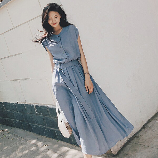 ロングワンピース 春夏 半袖 おしゃれ かわいい 10分丈 シフォンワンピース ウエストベルト フロントボタン ロングワンピース シャツワンピース 体型カバー スカート きれいめ ロングスカート Aライン ロング丈 シンプル germey-10000833 海外子供服セレクトショップGermey サンプル画像3