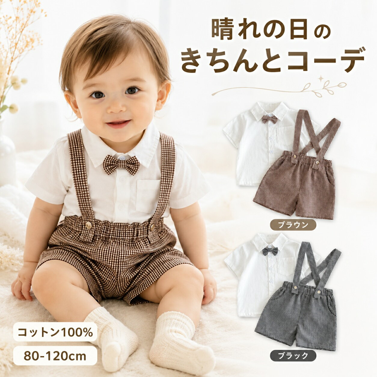 Rakuten - ベビー セットアップ 男の子 フォーマル シャツ サスペンダー パンツ 蝶ネクタイ 2点セット 半袖 子供服 キッズ 上下セット 赤ちゃん 服 おしゃれ 結婚式 お呼ばれ 誕生日 記念撮影 七五三 発表会 韓国 子供服 80 90 100 110 120 春 夏