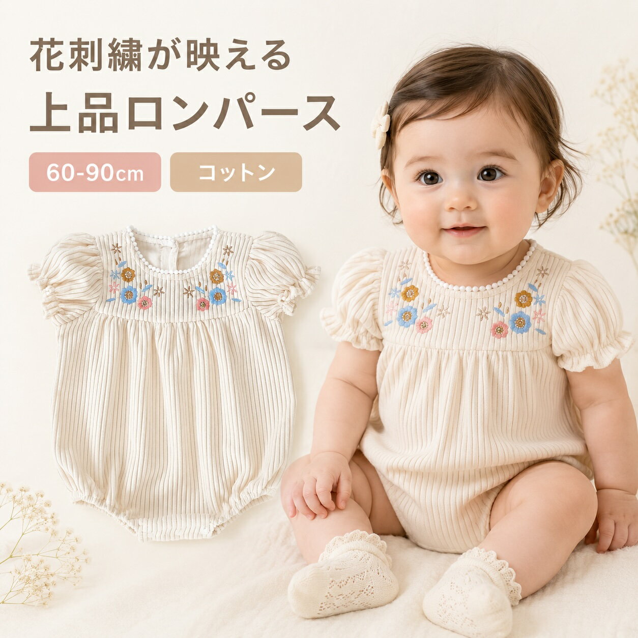 楽天市場】花柄刺繍ロンパースの通販