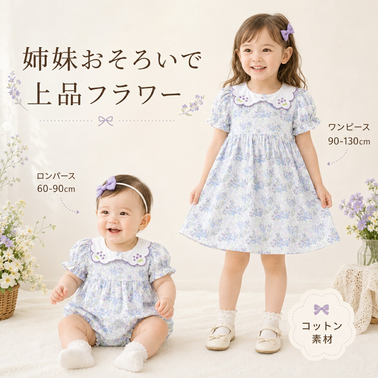 楽天市場】姉妹 お揃い ロンパース（柄花・植物）の通販
