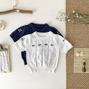 ベビー服 ニットトップス サマーニット 半袖 サマーセーター チェリー さくらんぼ 刺繍 丸首 ベビー 赤ちゃん 赤ちゃん服 子ども 子供服 子ども服 キッズ ホワイト ネイビー ギフト シンプル ナチュラル 春 夏 秋 上品 70 80 90 100 110